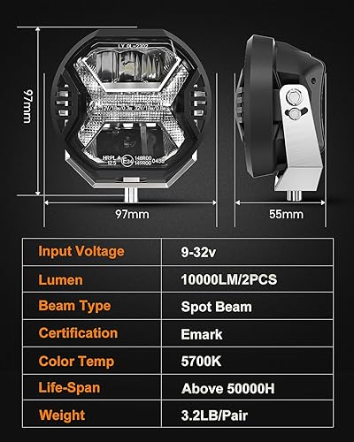 Miniatura 6 de SPL Cubo de luz LED para conducción todoterreno, 3.8 pulgadas, 48 W, 10000 lúmenes, luz de conducción auxiliar con diseño de letra X DRL, barra de