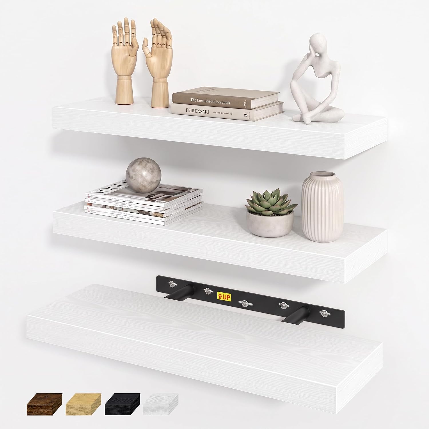 20 Inch White Floating Shelves for Wall Set of 3, 6.7" Deep Wall Shelf