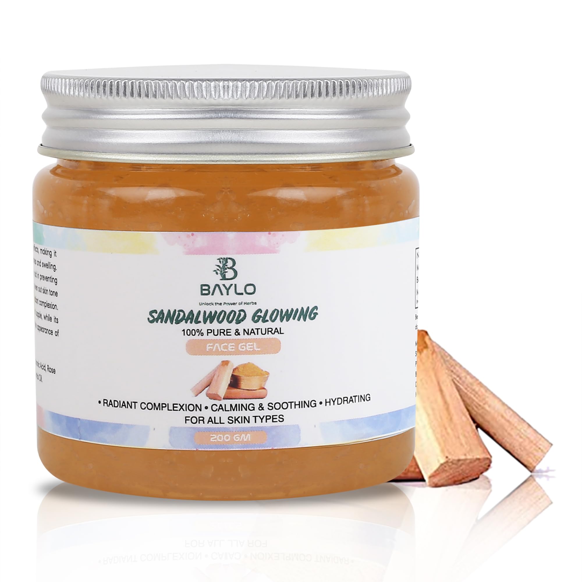 BAYLO Sandalwood Gel Face Gel 100% Pure & Natural for Moisturizing & Hydrates, No SLS | Reduces Acne Scars, Wrinkles, Dark Circles I Suitable for All Skin Types 200GM