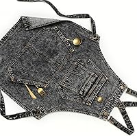 Vista 5 de Jeanerlor - Delantal de trabajo de artista de mezclilla de algodón con bolsillos, correas cruzadas y ajustable, Negro