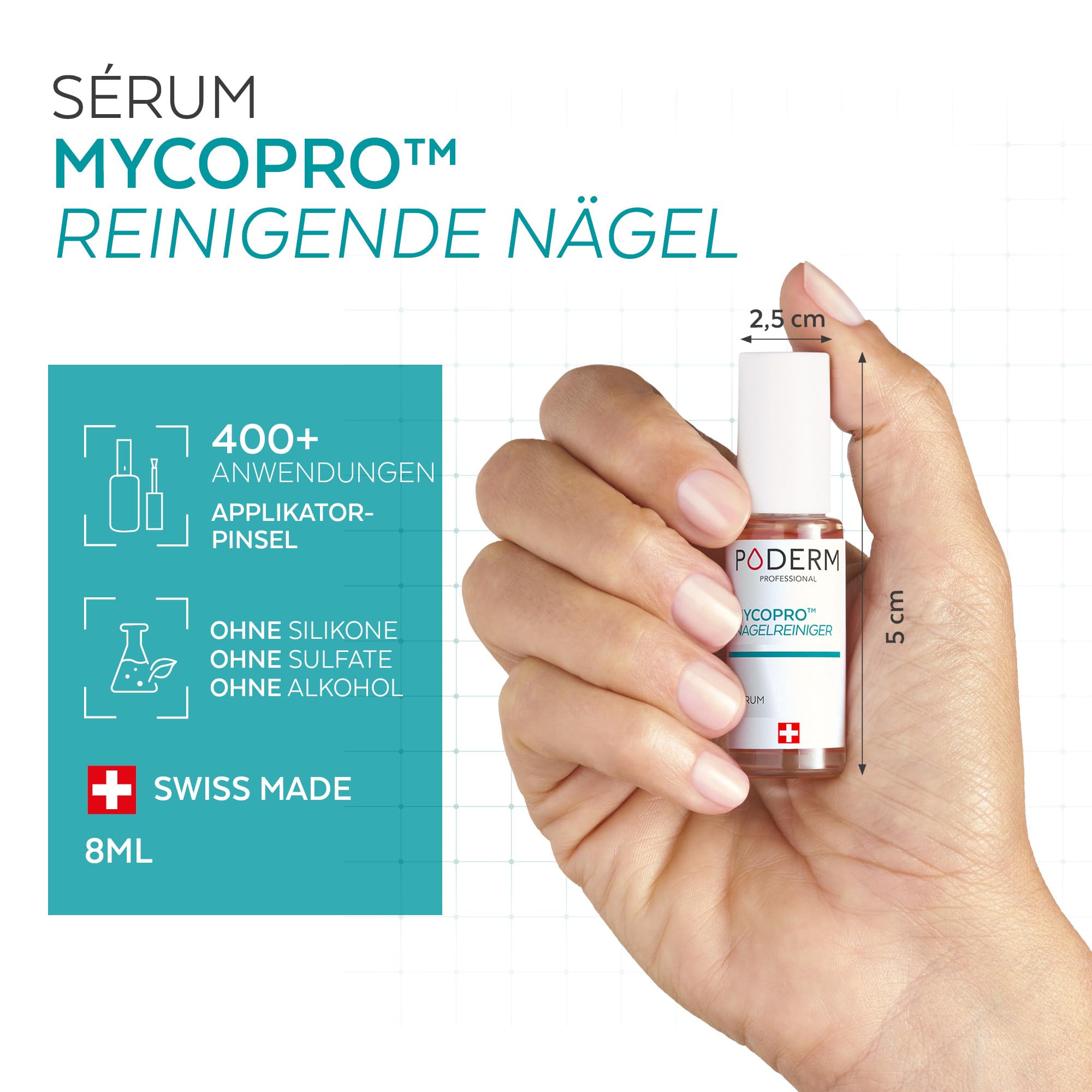 PODERM MycoPro Reinigende Nägelserum 8ml – Natürliche Pflanzenformel mit Zitrone, Rosmarin & Vitamin E | Schützt das Nagelbild & verbessert die Gleichmäßigkeit | Swiss Made