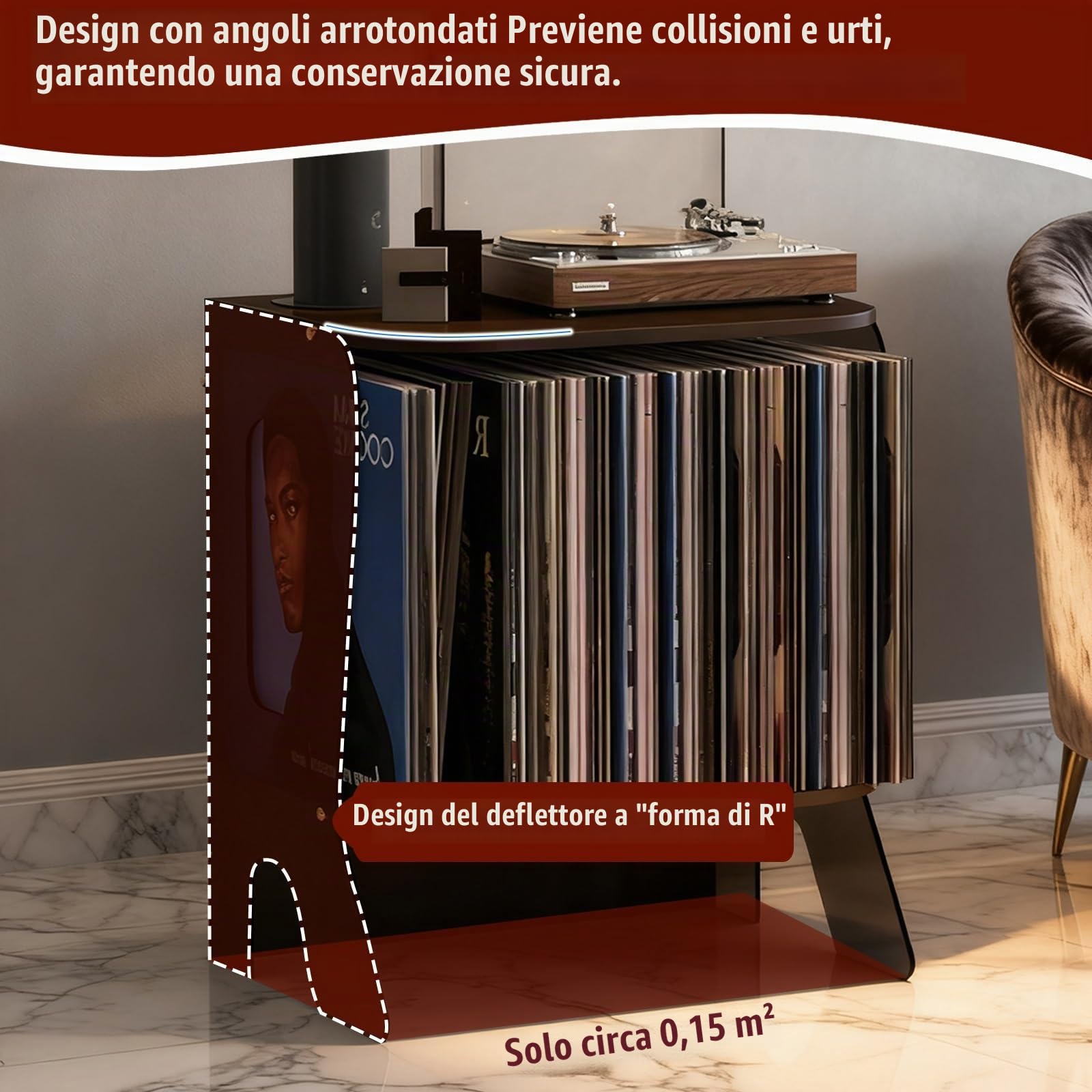 Mobile per Giradischi Porta Vinili Tavolino per Giradischi Capacità 40 Dischi, Mobile Audio Design Multifunzione per Soggiorno, Camera da Letto, Ufficio(Black+Red Tea)