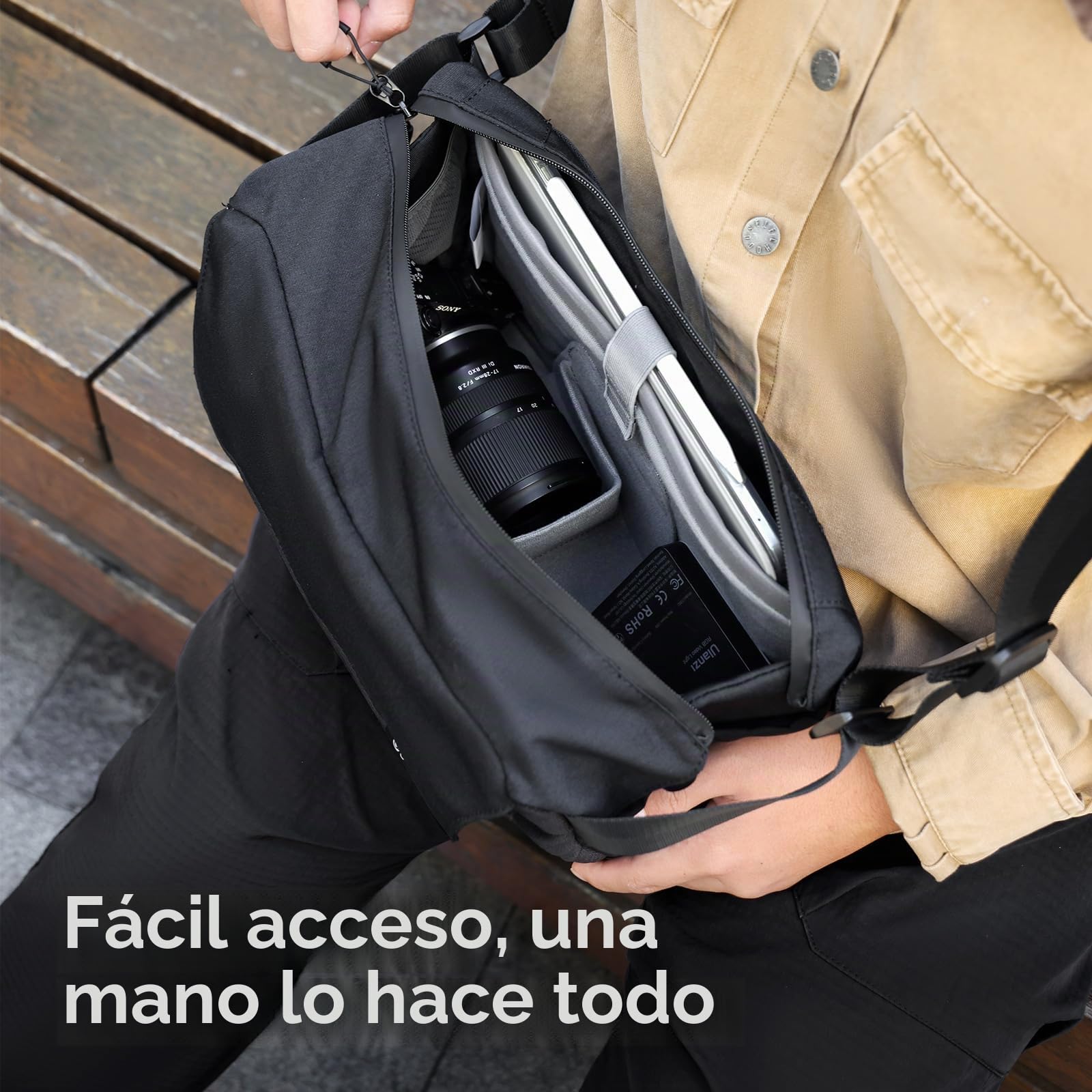 ULANZI Bolsa para Cámara 9L, Mochila Ligera e Impermeable con Soporte para Trípode, Bolso Bandolera Fotográfico con Protección Antirrobo, Compatible con Cámaras DSLR/SLR como Sony, Canon y Fujifilm