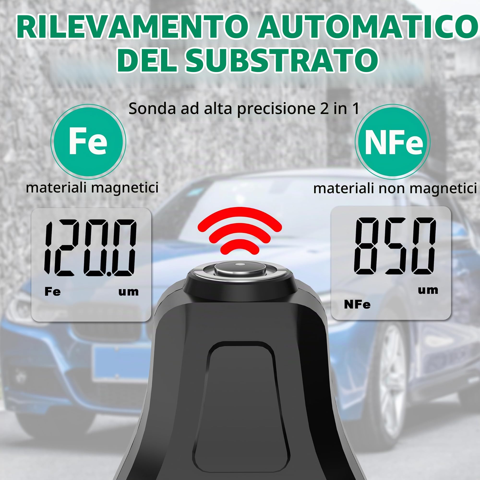 Misuratore di Spessore della Vernice, Tester del Calibro di Profondità del Rivestimento Dell'automobile di Digital con Resol 0.1mil, Misuratore Portatile di Spessore della Vernice Misurazione F/NF