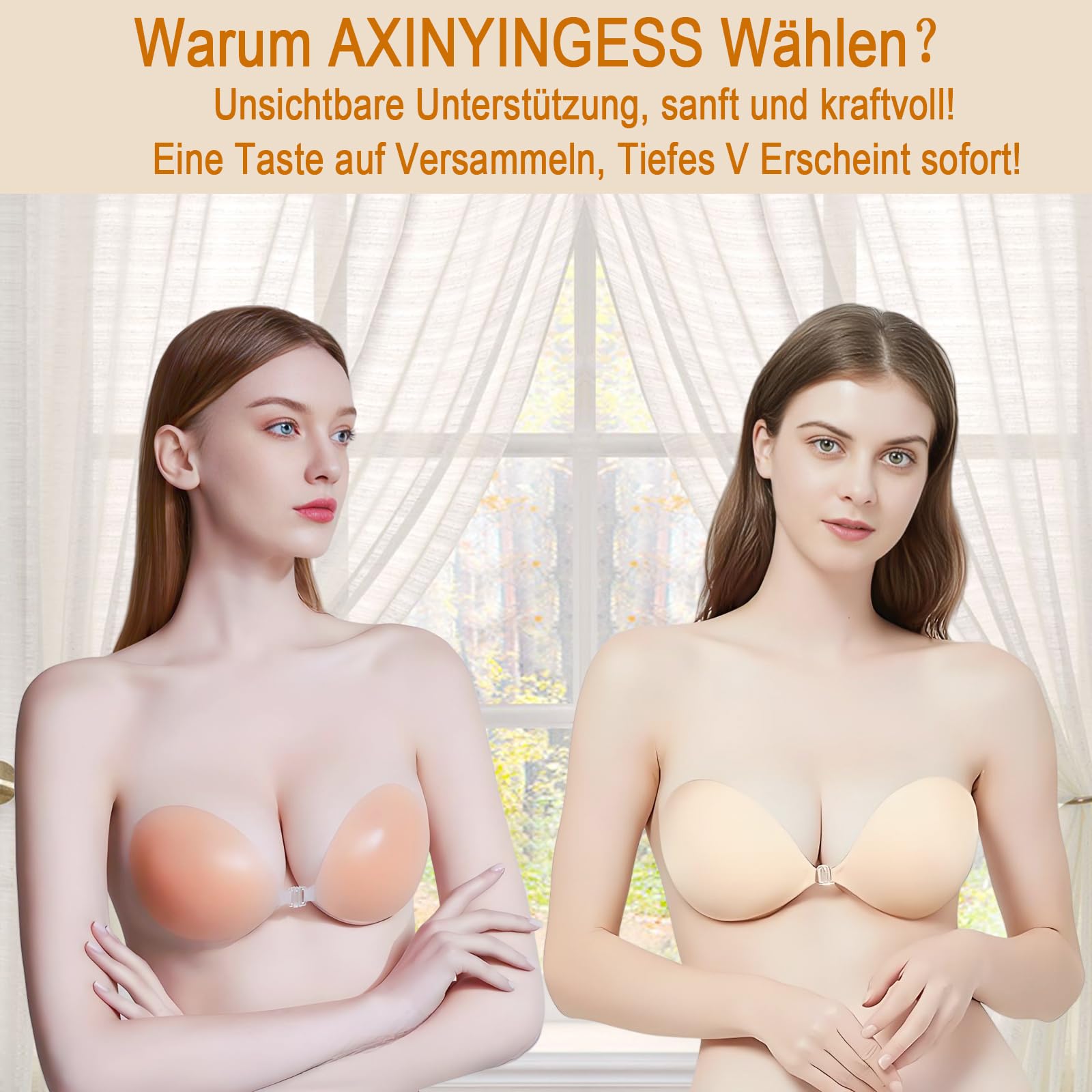 Klebe BH Push Up Trägerloser– Selbstklebender Rückenfreier BHS für Frauen mit Brustwarzenabdeckung Wiederverwendbarer Silikon-Stick BH on für A/B/C/D-Cup Klebe BHS