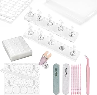 Nail Stand with 480 Pcs Nails Sticky Tabs for Press On Display Practice Magnetic Fake Nail Holder for Painting,20 Sheets Nail AdhesiveTabs,Double-Sided Tape,Press On Nail kit Salon Home