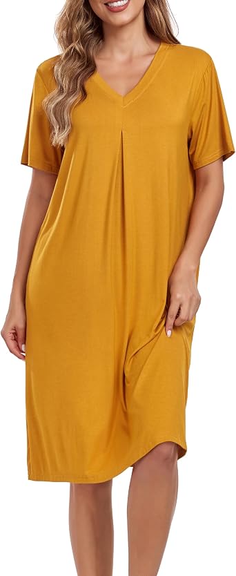 VintageClothing V Neck Nightgowns for Women Short Sleeve Sleepshirt Loose Sleep Dress Pajamas Casual Sleepwear Loungewear