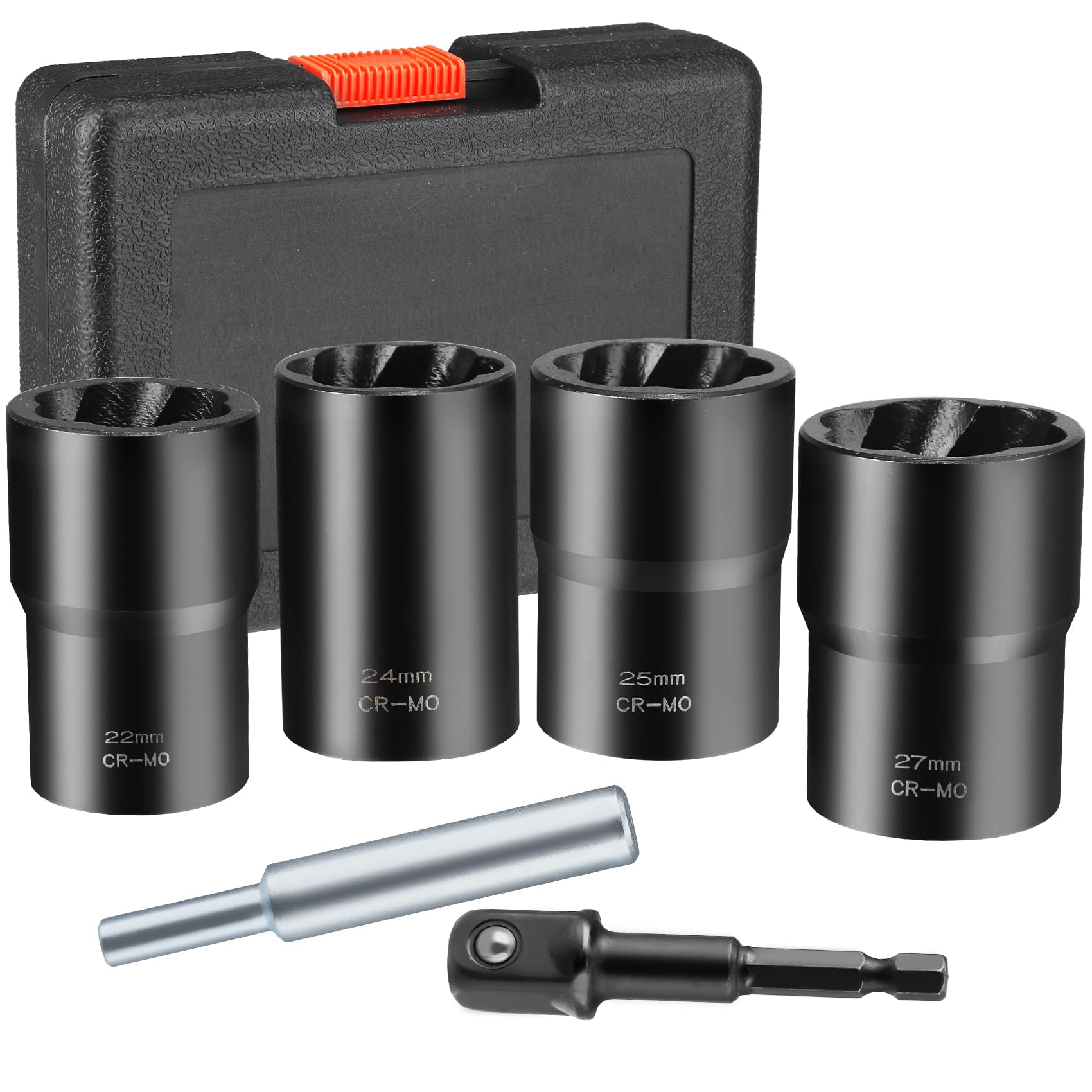 6 PCS Lug Nut Removal Tool, Drive Lug Nut Remover Socket Tool for Damaged, Frozen, Studs, Rusted, Rounded-Off Bolts & Nuts Screws（22mm,24mm,25mm,27mm）