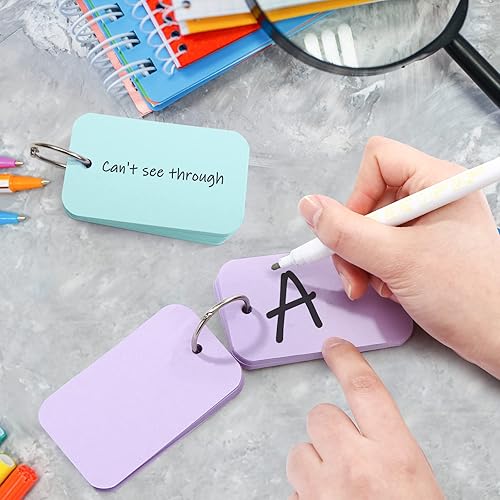 Miniatura 5 de Koogel 1,500 unidades de papel de índice multicolor con anillos de encuadernación, 7 colores de 2.2 x 3.5 pulgadas, tarjetas de estudio, tarjetas de