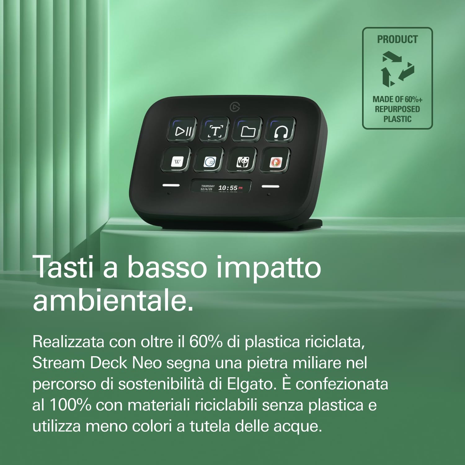 Elgato Stream Deck Neo (Nero) – 8 tasti personalizzabili, 2 Touch Point, velocizza attività e flussi di lavoro - controlla Word, Excel, PowerPoint, Teams, Zoom, Spotify e altro - per Mac e PC