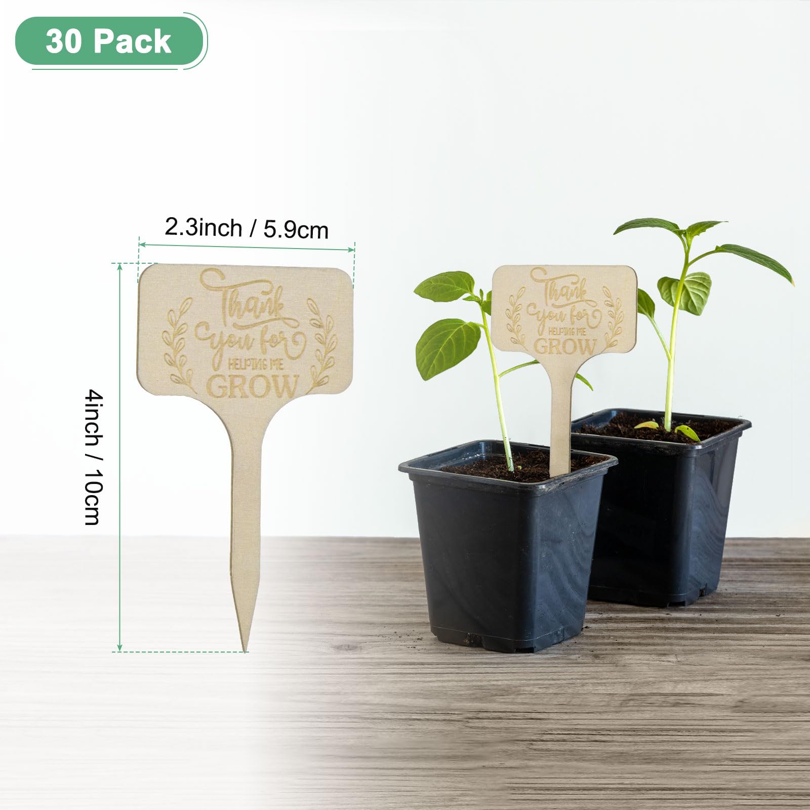 M METERXITY 30-Pack Thank You for Helping Me Grow Plant Labels 4"x2.3"x0.08"(LxWxT) Rectangle Wooden Plant Stakes Labels - Image 3