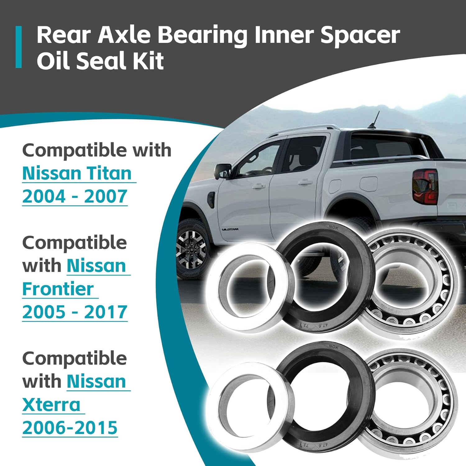 2 Set Rear Axle Shaft Wheel Bearing Inner Spacer Oil Seal Kit Replace for 40210-7S210 43070-7S200 432527S200 430707S200 402107S210 Compatible with Nissan Titan 2004-07 Frontier 2005-17 Xterra 2006-15