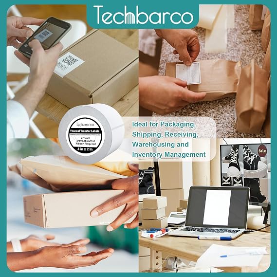 Industrial Thermal Transfer Labels, 4 x 2 Inches, 3 Inch Core | 2,750 Labels/Roll- 2 Rolls/Case, Perforated, Ribbon Required, for Thermal Transfer Printers