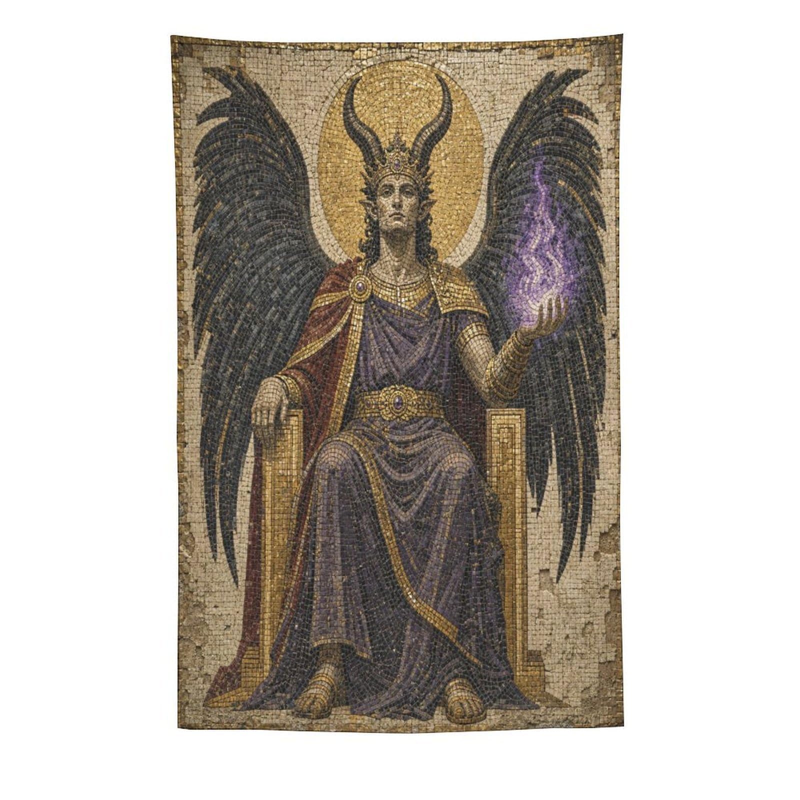 W7C8U2X3 Horned Winged King Wall Tapestry, Fantasy Illustration