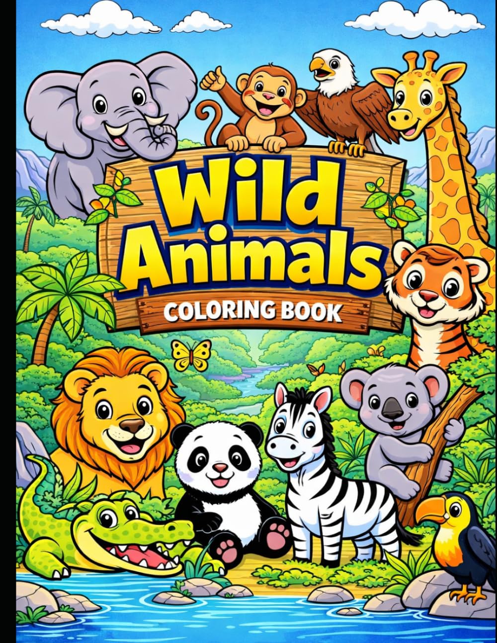 Wild Animals Coloring Book: Learn and Color Wild Animals for Kids Ages 3–6