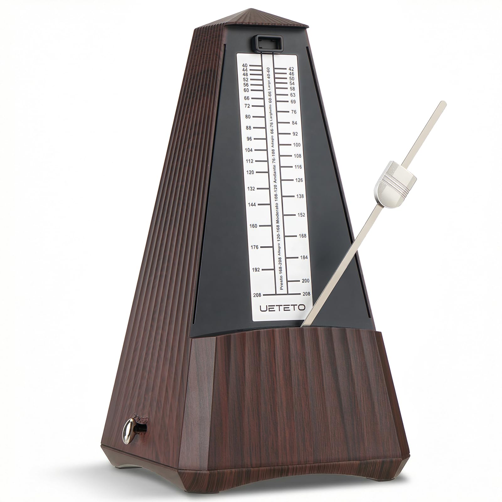 Ueteto Metrónomo para piano, guitarra, batería, práctica de violín, metrónomo mecánico con sonido fuerte para músicos principiantes, intermedios y avanzados (grano de madera)