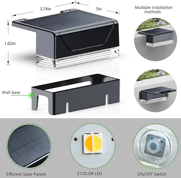 Solar Fence Lights Outdoor - 3000/4000/6000K 3 Mode, IP65 Waterproof Fence Lights Solar Powered, Dusk to Dawn Solar Light for Outside, Backyard/Step/Patio/Deck/Stair Railings and Wall (8 Pack)