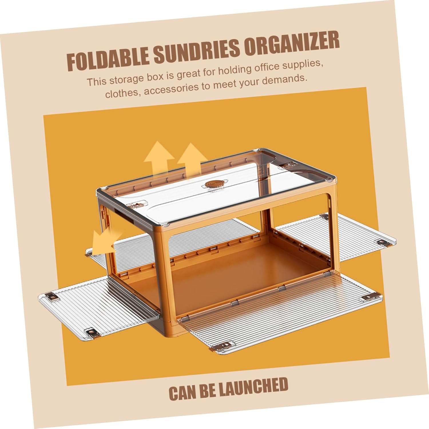 Sosoport Portable Foldable Organizing Box with Lid Stackable Transparent Storage Container for Bedroom Books Lightweight PP Material Storage Bin for Office and Home Use Space Saving Design