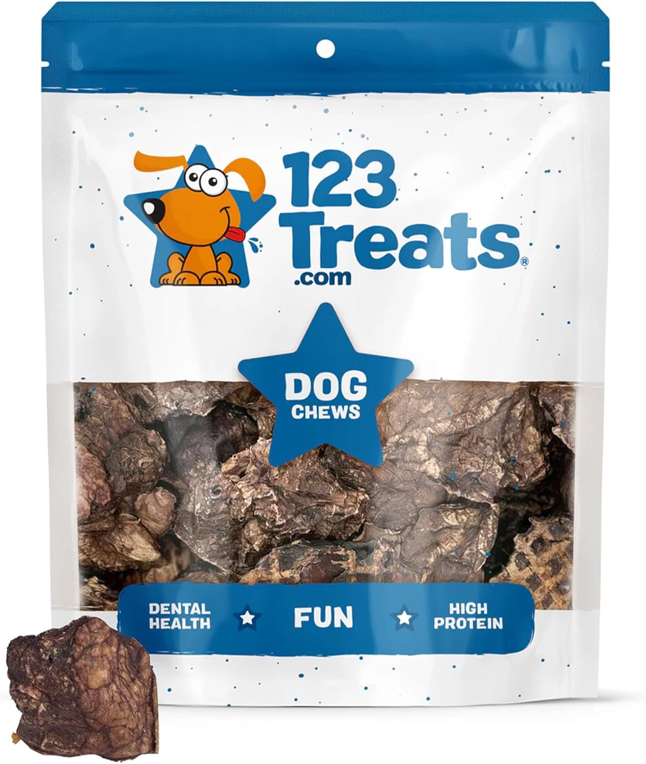 123 Treats Beef Lung Chew Treats - (8 oz Bag) Natural Long-Lasting Jerky Chews for Dogs, Low in Fat & High Protein Training Treats Provides Satisfactory Chewing & Dental Health | Made in USA
