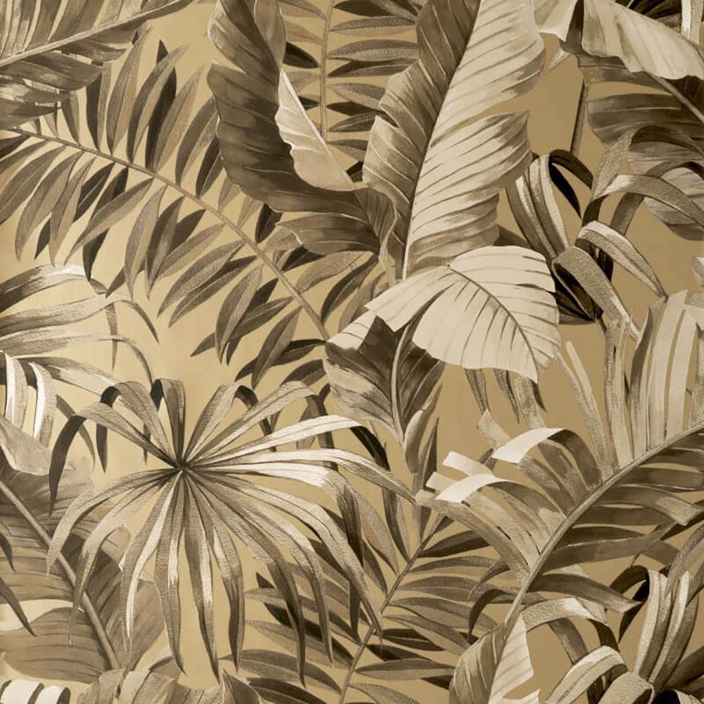 Sample Gold Beige Maui Leaf Wallpaper Tropical Jungle Palm Modern Natural