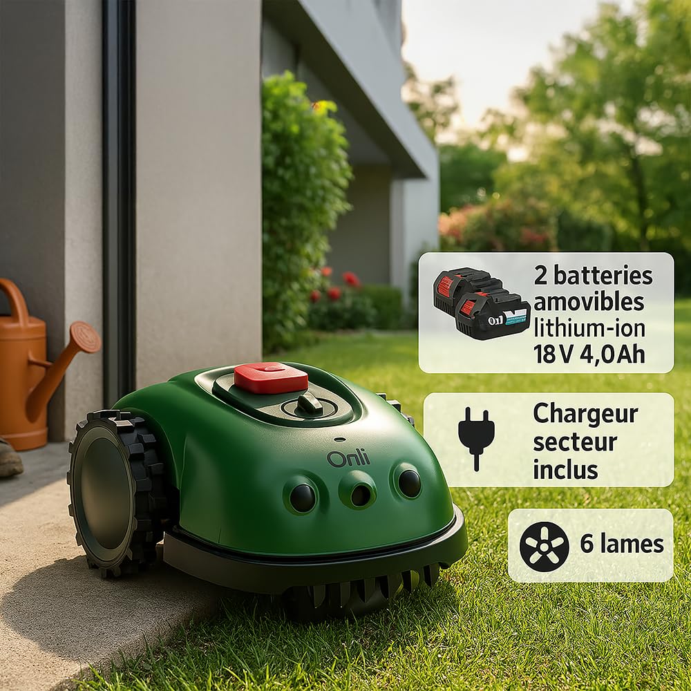 ONLI – Robot cortacésped cámara ON1008V – Altura de Corte 2 a 6 cm, Ancho de Corte 16 cm, función sin Recogida de Hierba, Pendiente 30%