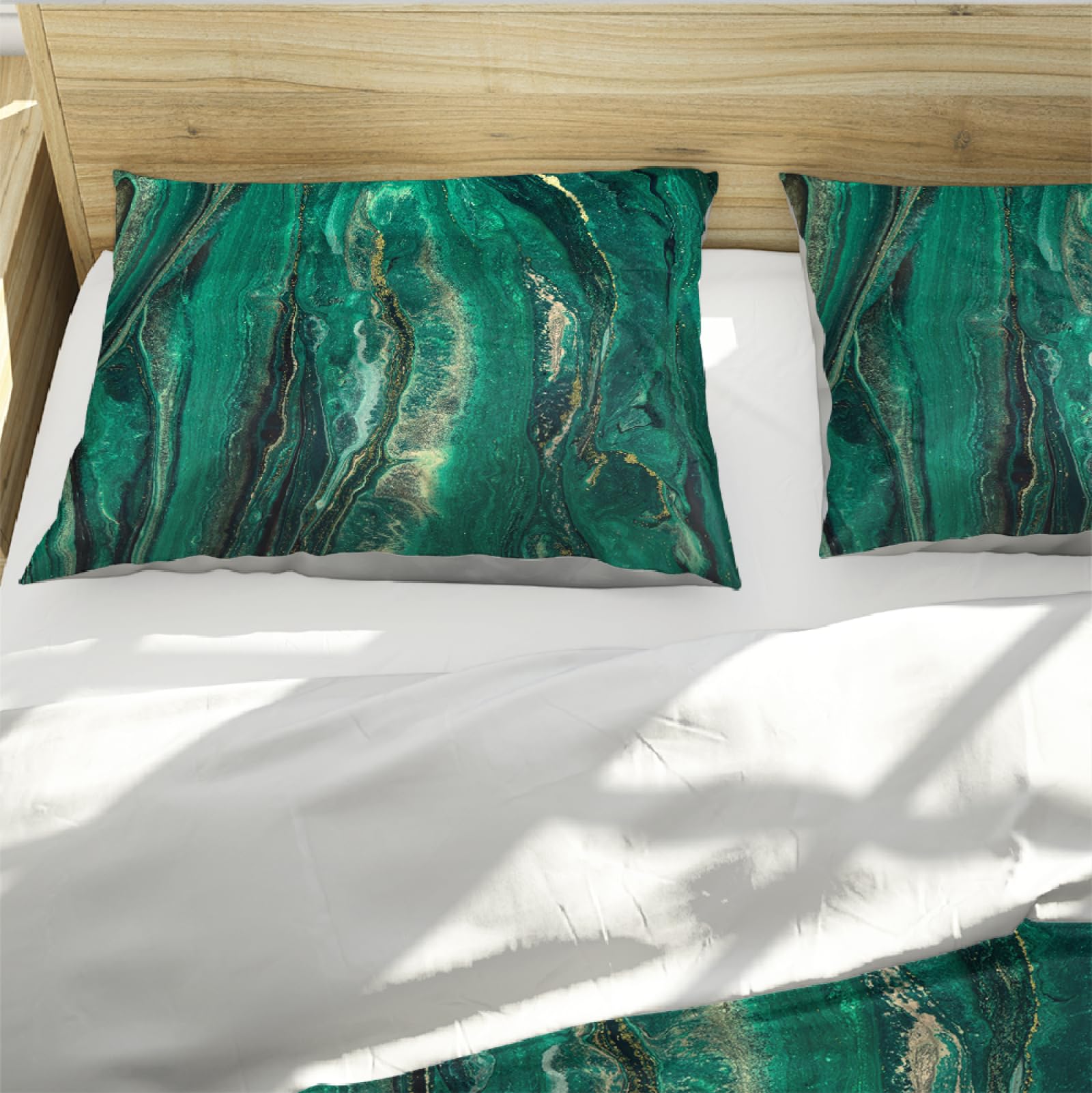 Funda de Edredón Set 3 Piezas Vórtice Geológico Verde Abstracto Juego de Ropa de Cama de Dormitorio con Textura Geométrica con 2 Almohadas Shams 4 Lazos Cremallera 230 x 230 cm