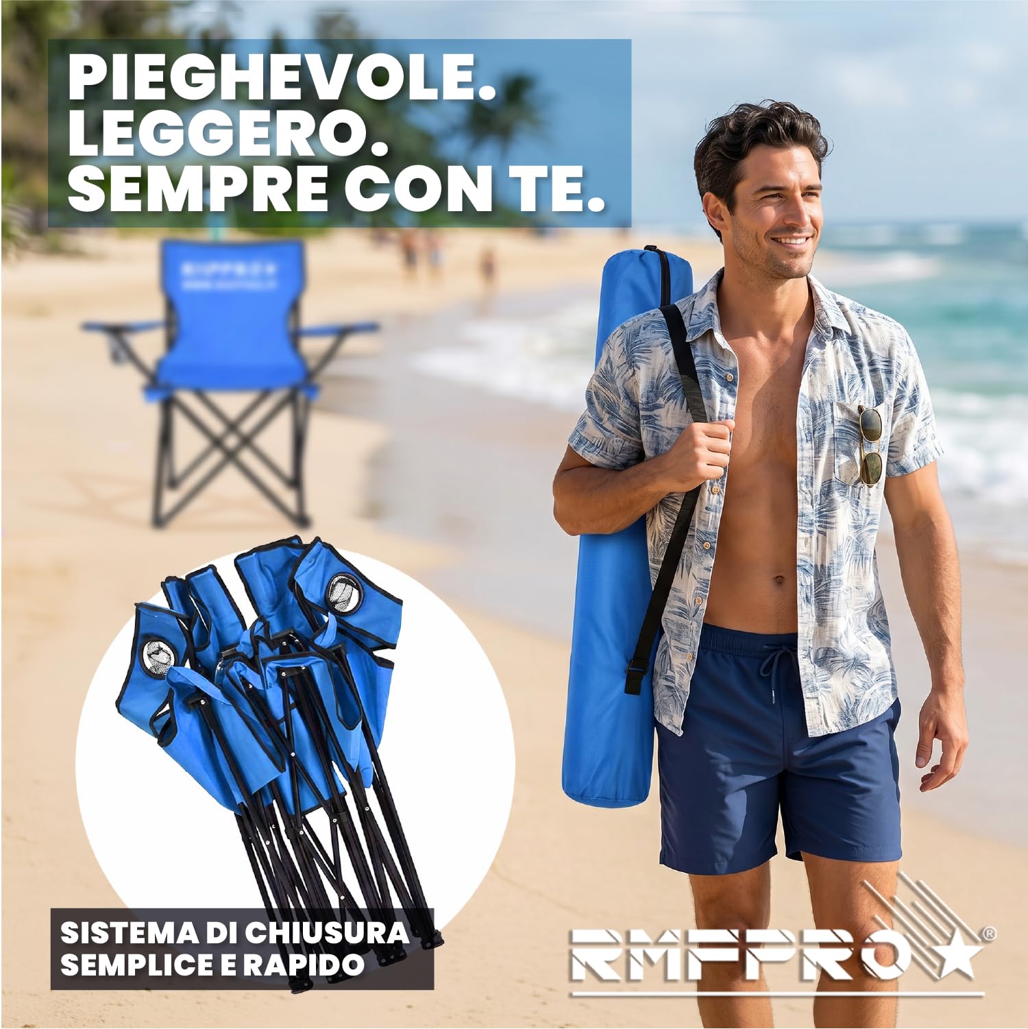 Set 4 Sedie Campeggio Pieghevole con Seduta Comoda e Rilassante, Sedia da Spiaggia Portali con Porta Bicchieri - Sedia Mare e Giardino, Tessuto Leggero Trasportabile Sedia da Esterno Blu