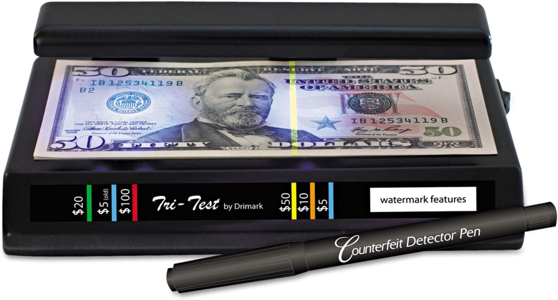 Dri-Mark Tri Test Counterfeit Bill Detector, UV with Pen, 7 x 4 x 2 1/2 DRI351TRI