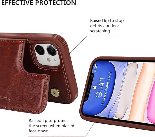 Miniatura 30 de iCoverCase Funda compatible con iPhone 11 con soporte para tarjetas, funda protectora de piel sintética con bloqueo RFID para mujeres y hombres