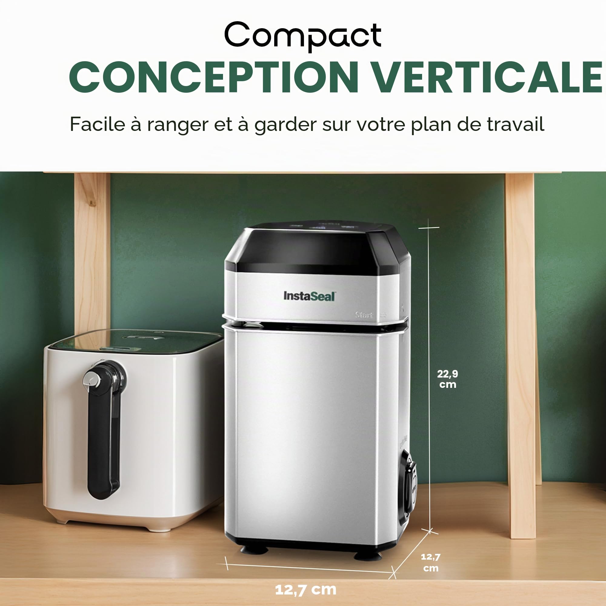 InstaSeal Machine à emballer sous vide pour aliments avec 12 sacs, la machine à emballer sous vide brevetée permet de sceller sous vide les liquides, scellant sous vide pour les aliments et garde les