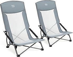 TIMBER RIDGE Folding Beach Chair with High Backrest Portable Lightweight Mesh Camping Chair with Carry Bag
