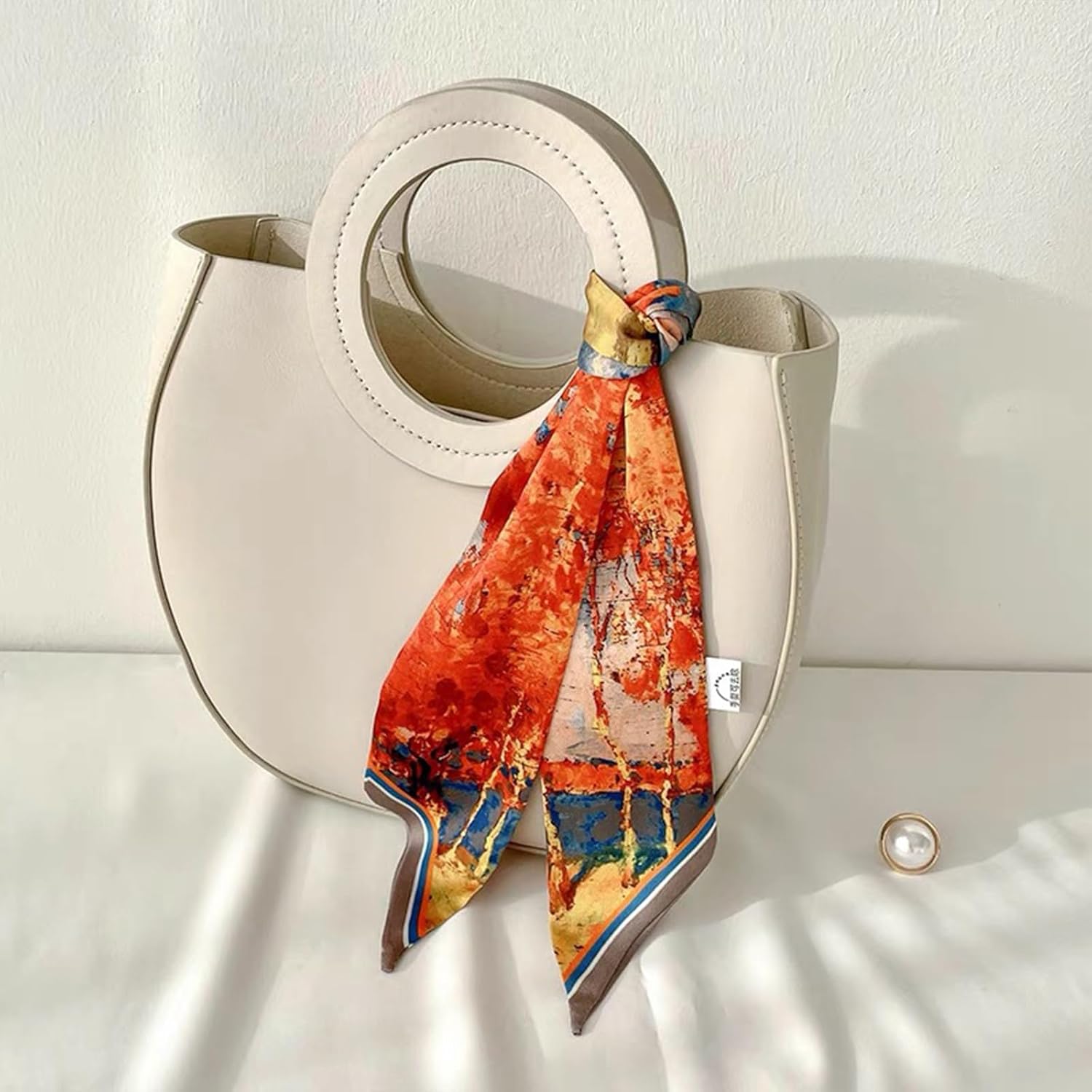 2 Pack Silk Purse Scarf For Handbags Head Hair Ribbon Fashion Skinny Scarf For Women Long Neckerchief - Image 4