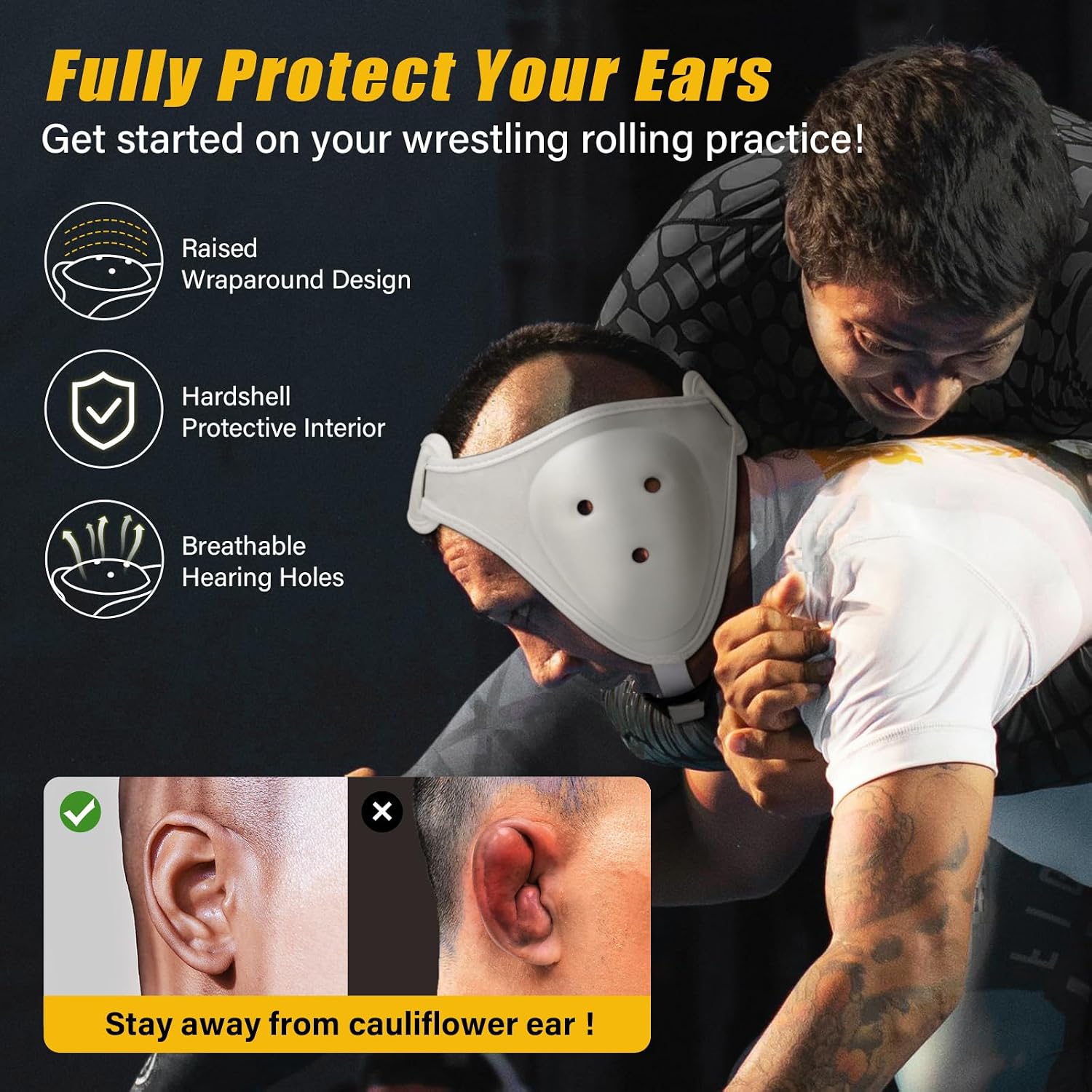 Trymaker Wrestling Headgear, Head Gear with Chin Cup, Sorf Ear Guard for Men, MMA, Jiu-Jitsu (for Users Aged 12+)