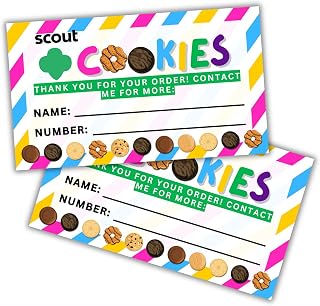 Scout Cookies Reorder Card | 50 pk 3.5x2” Thank You For Your Order Name Troop Number Leader Scout Cookie Box Label Tag Stripes Goal Sheet