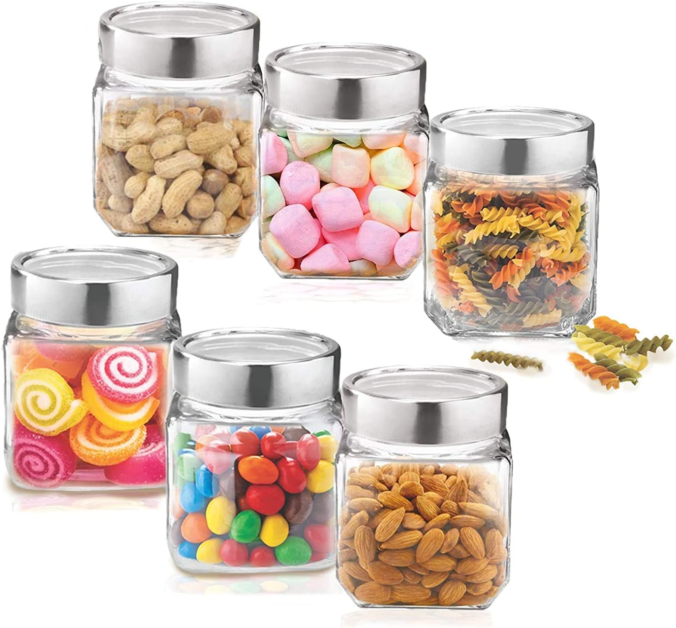 Cube Jar 580ml , Transparent Storage Container Glass Jar for Spices and More (Set Of 6)
