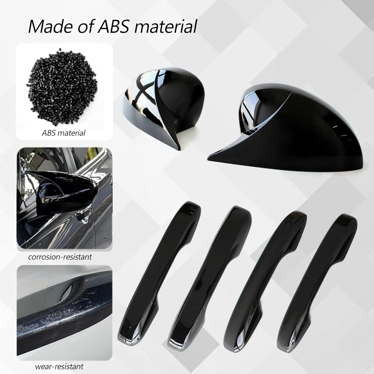 AUCERAMIC 2 Side Door Mirror Cover Caps 4 Door Handle Cover 11th Gen Civic Fit for 2022-2026 11th Gen Honda Civic LX Sport EX Si Sedan, LX EX-L Sport Hatchback (Fit for Without Turn Signal)