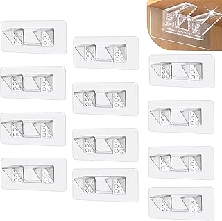 12Pcs Adhesive Shelf Bracket - Punch Free, No Drill Shelf Pegs with Enhanced Support for Kitchen, Cabinet, Cupboard, Bookshelf, Closet; Double Row Reinforced Plastic Holders (Easy Installation)