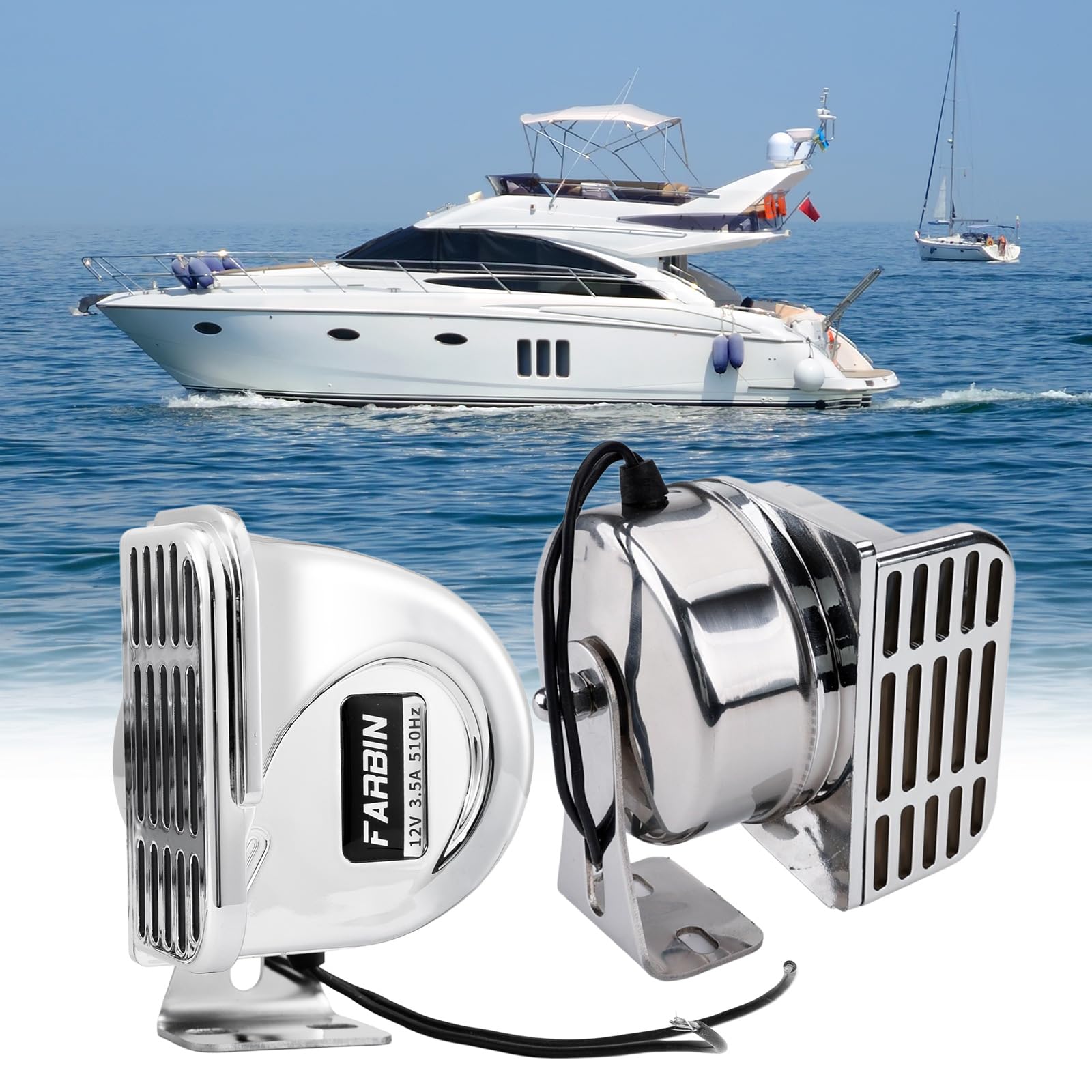 Bocina de barco de acero inoxidable de 12 V con soporte de base, bocinas eléctricas de caracol marino, impermeables, súper ruidosas, para lanchas rápidas, veleros, yates, coche (tono alto)