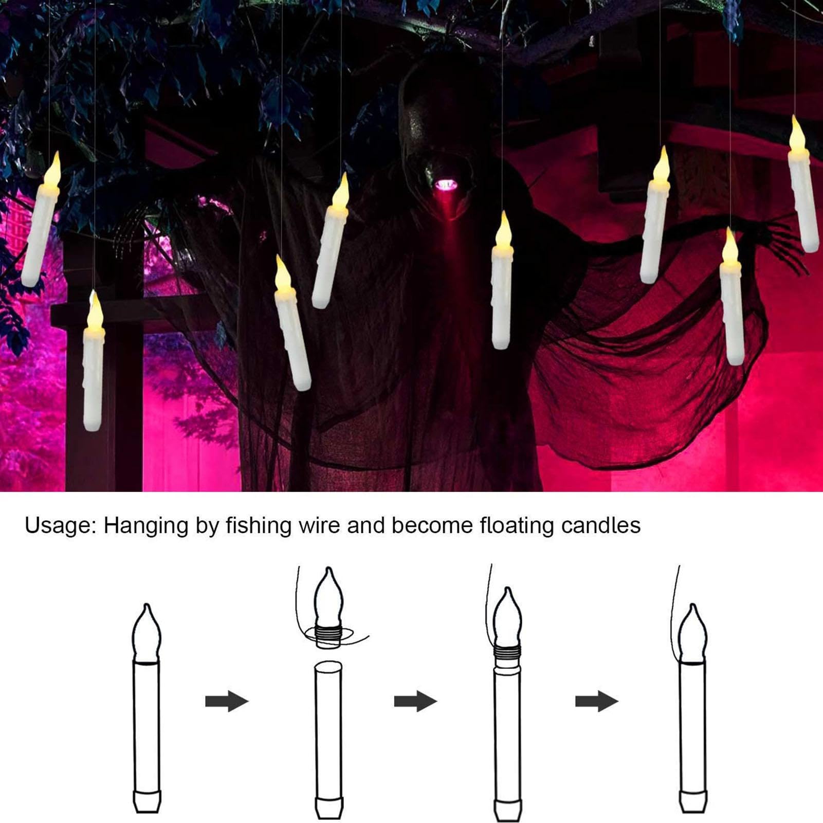 Velas LED flotantes,12 Velas sin Llama - Velas sin Llama con Pilas | Velas LED duraderas con Control Remoto, Velas cónicas 6,6 Pulgadas para cumpleaños, temática