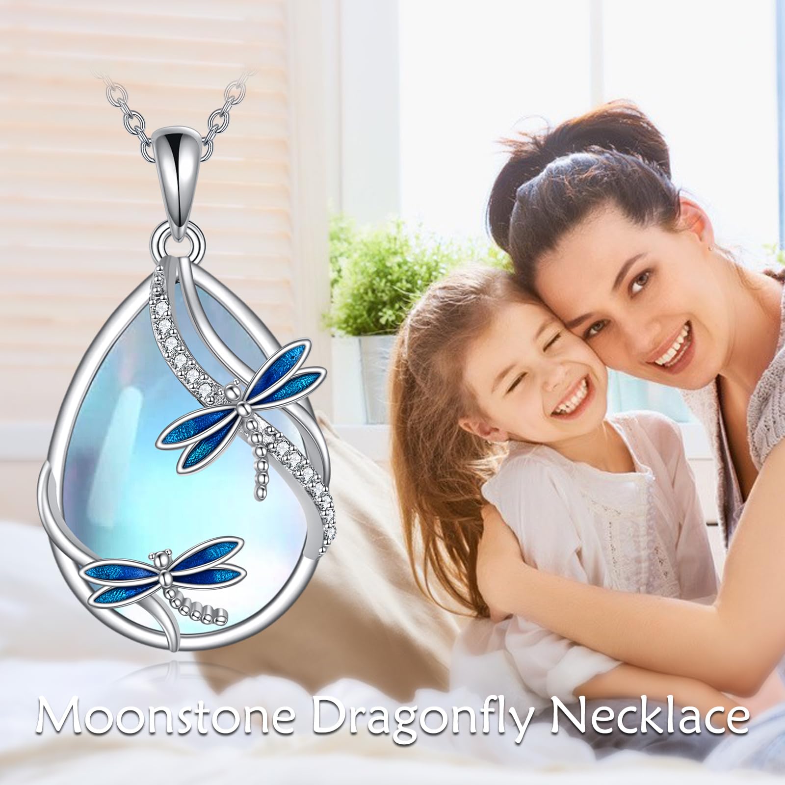 Collana con libellula, in argento Sterling con pietra di luna, insetto, libellula, idea regalo per donne e ragazze