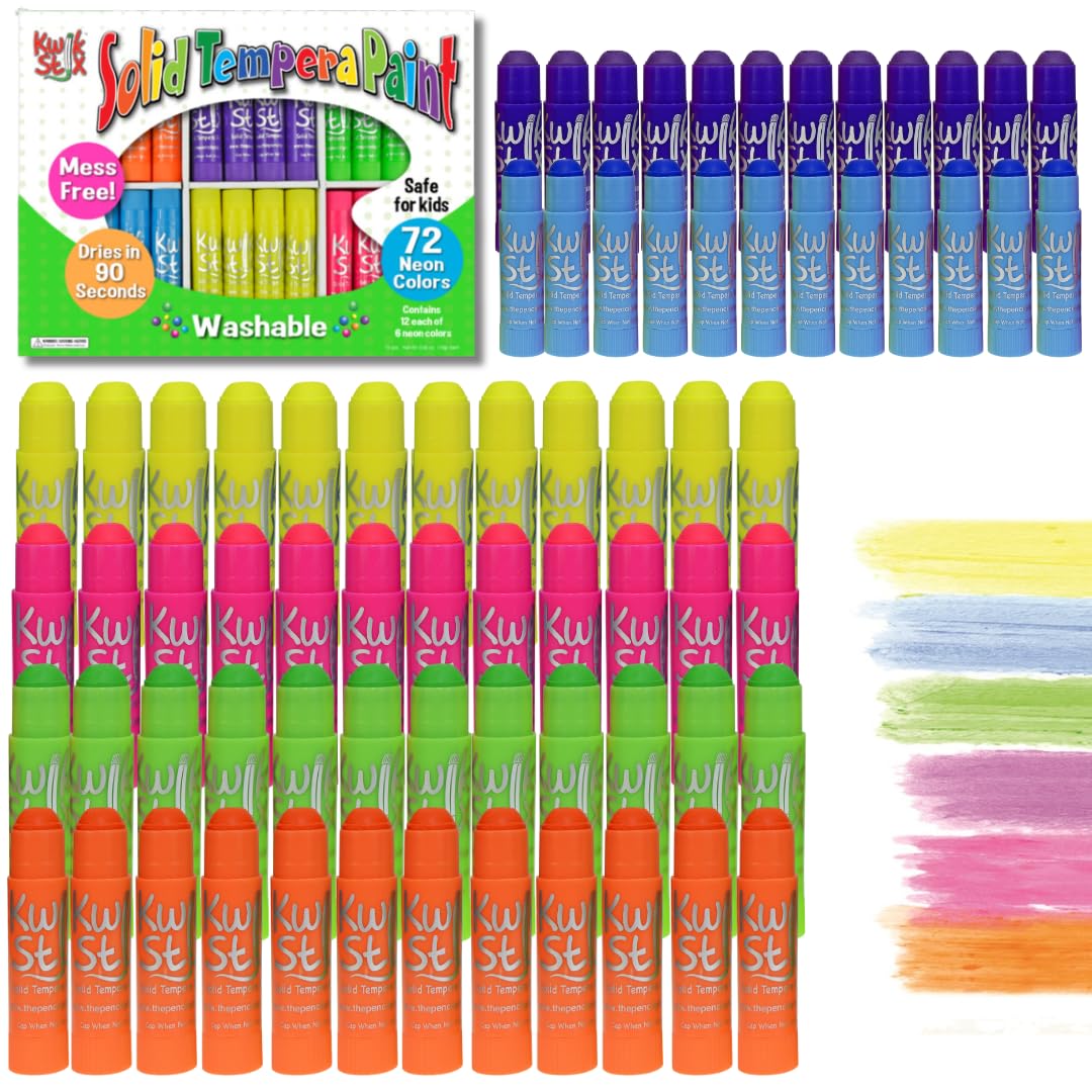 The Pencil Grip Kwik Stix Solid Tempera Paints, Original Size, Neon Colors, Set of 72