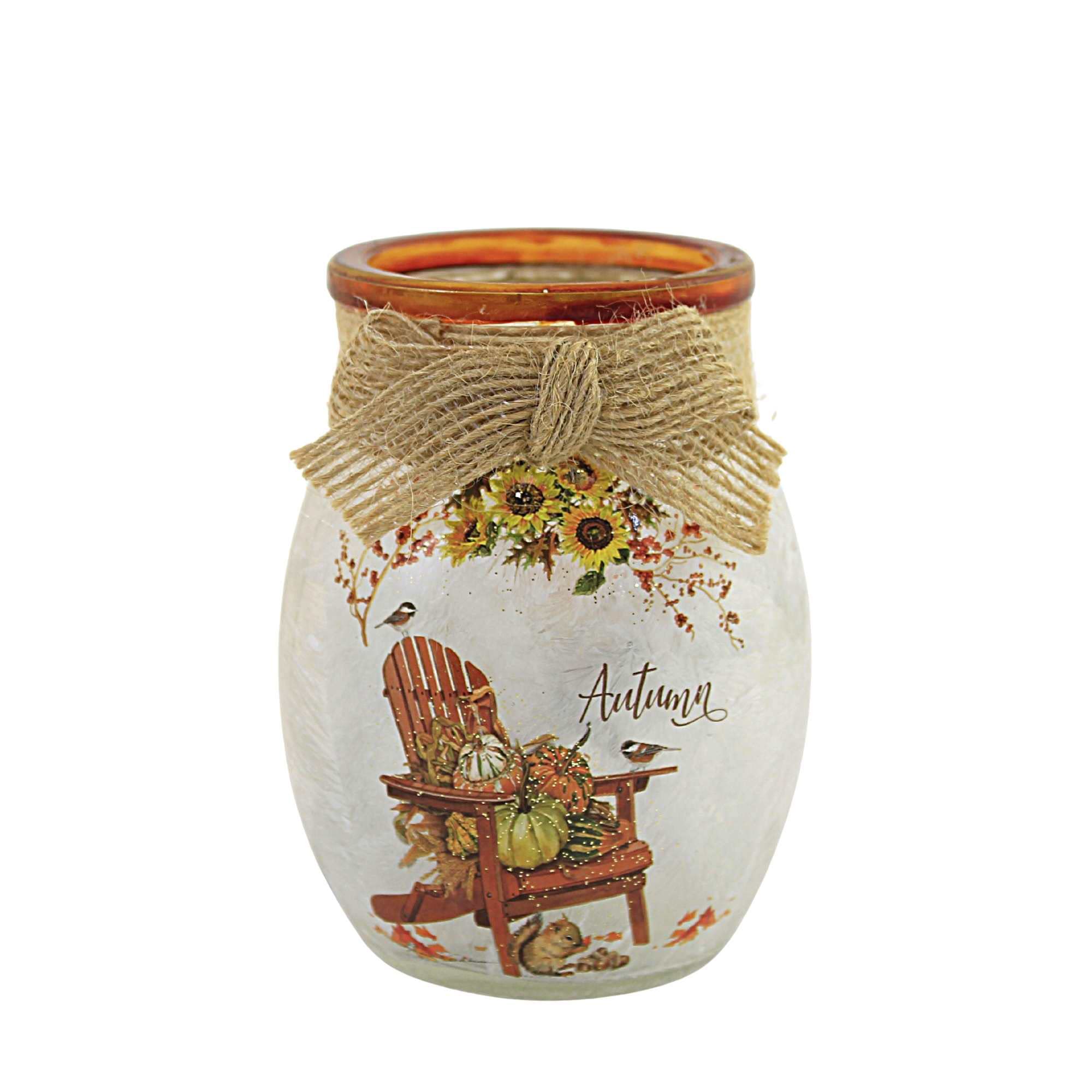 Stony Creek Autumn Pre-Lit Small Jar Glass Fall Leaves - One Pre-Lit Cylinder Vase 4 Inches - Lwa2280 Chair - White