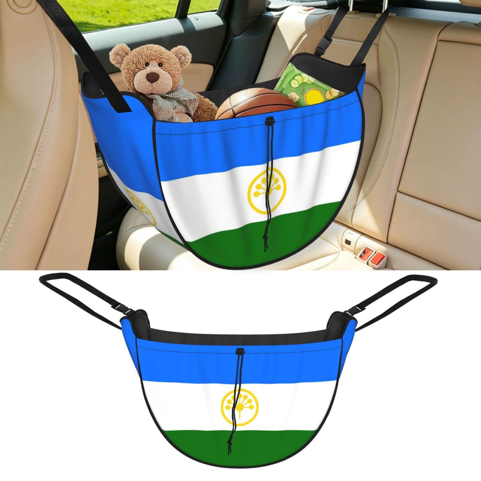 Cntdbu Black Flag Of Bashkortostan Car Seat Organizer-Backseat Storage Bag For Travel