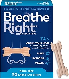 Breathe Right Nasal Strips to Stop Snoring Drug-Free Original Tan Large 30 count 2 Packages
