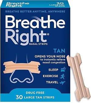Breathe Right Nasal Strips to Stop Snoring Drug-Free Original Tan Large 30 count 2 Packages