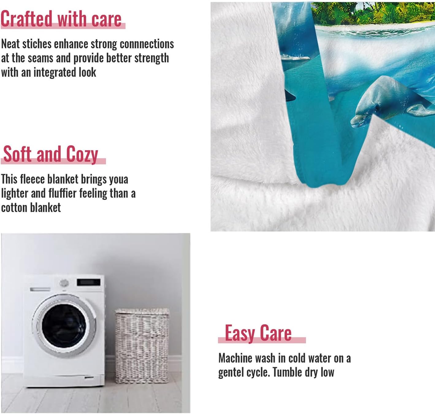 Tropical Dolphins Throw Blanket, Soft Warm Cozy Fleece Blanket for Couch Bed, 60" x 80", Blue - Image 4