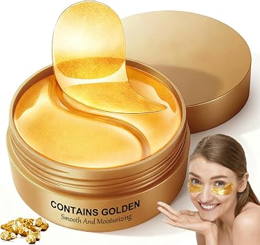 60 Pcs Under Eye Patches,Collagen Under Eye Mask,Eye Patches for Dark Circles,Remove Eye Bags & Puffy Eyes, Anti-Wrinkle,Hydrating, Soothing,Pure Natural Extract Eye Patch 24K Gold
