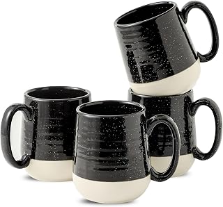HASENSE Ceramic Coffee Mugs Set, 15 oz Large Coffee Cups Set of 4, Tea Cups with Handle for Men and Women, Latte Mugs for Coffee, Tea, Milk, Hot Chocolate, Microwave Dishwasher Safe, Black