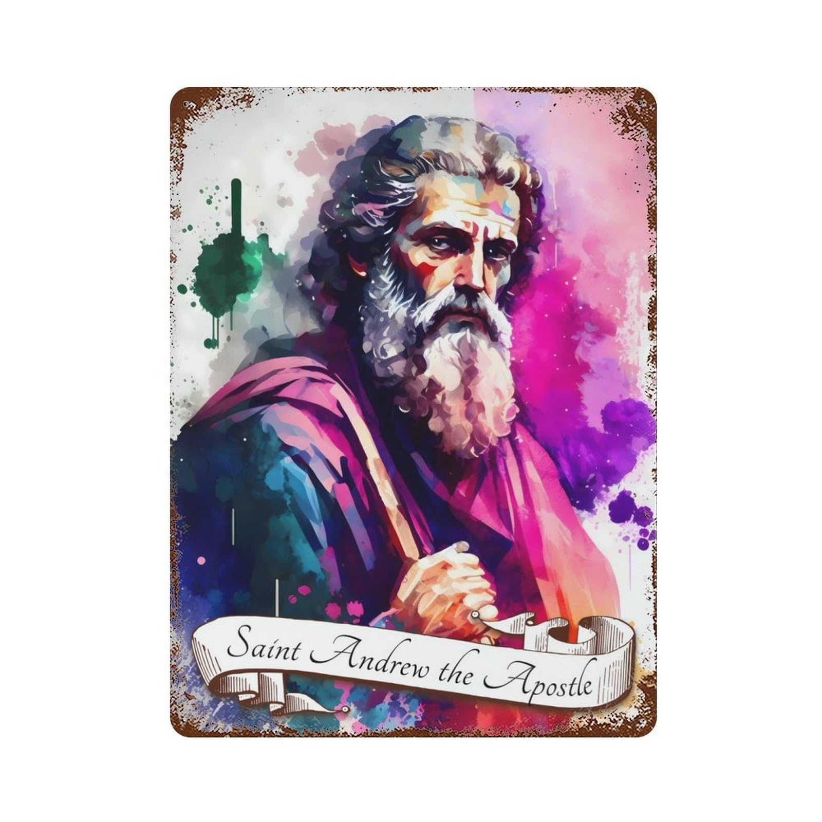 Saint Andrew The Apostle Rustic Tin Plaque 15.7"x11.8", Farmhouse Wall Decor for Shed, Workshop And Garage Wall Decor