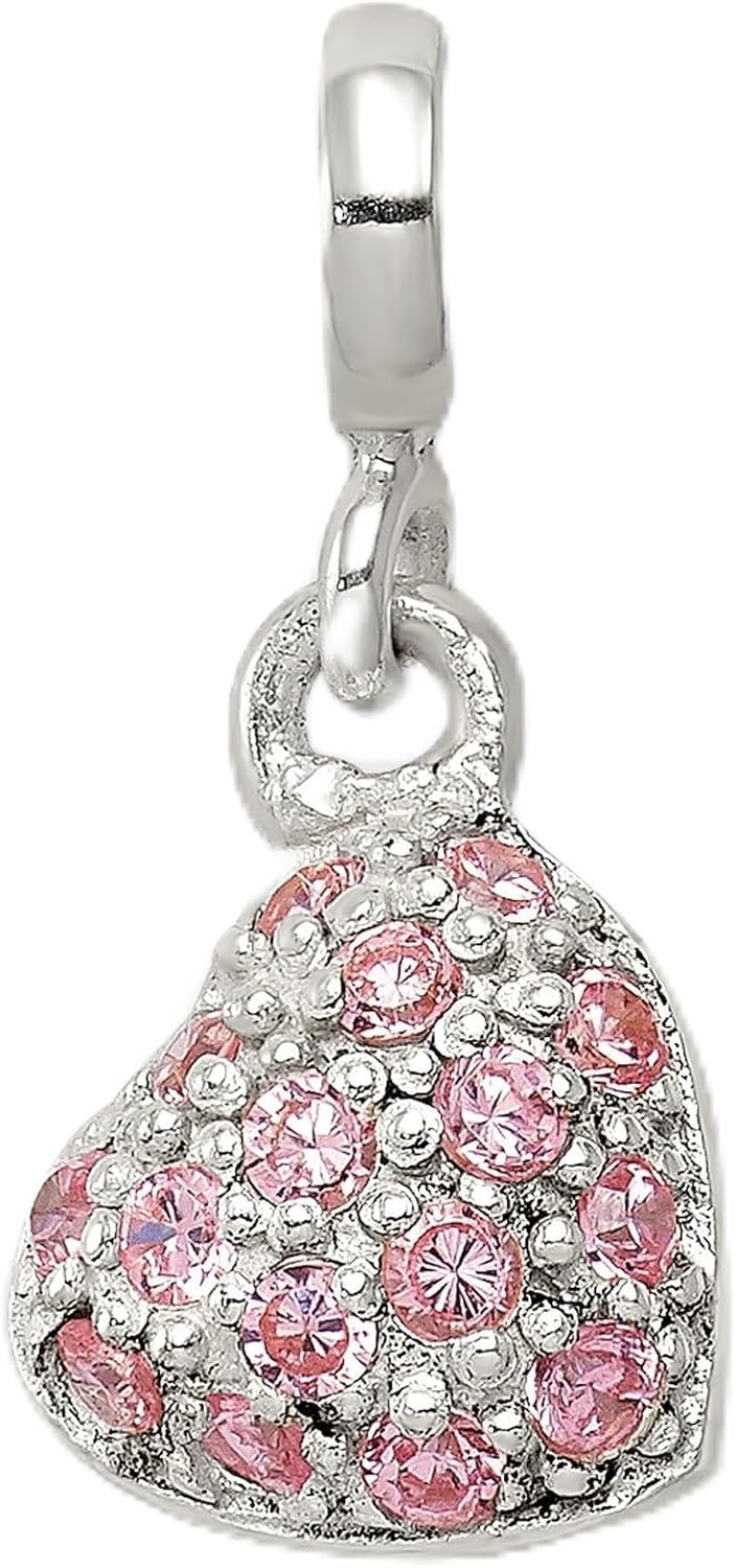 Sterling Silver Heart Shaped Charm Pendant for Women with Pink and Clear Cubic Zirconia, Romantic Jewelry Piece for Necklace or Bracelet, Polished Finish, Valentines Anniversary Accessory